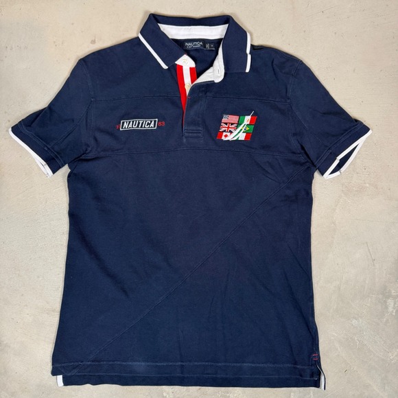 Nautica Other - Nautica Mens Navy‎ Blue chief keef Flag Logo Pique Polo Shirt Medium